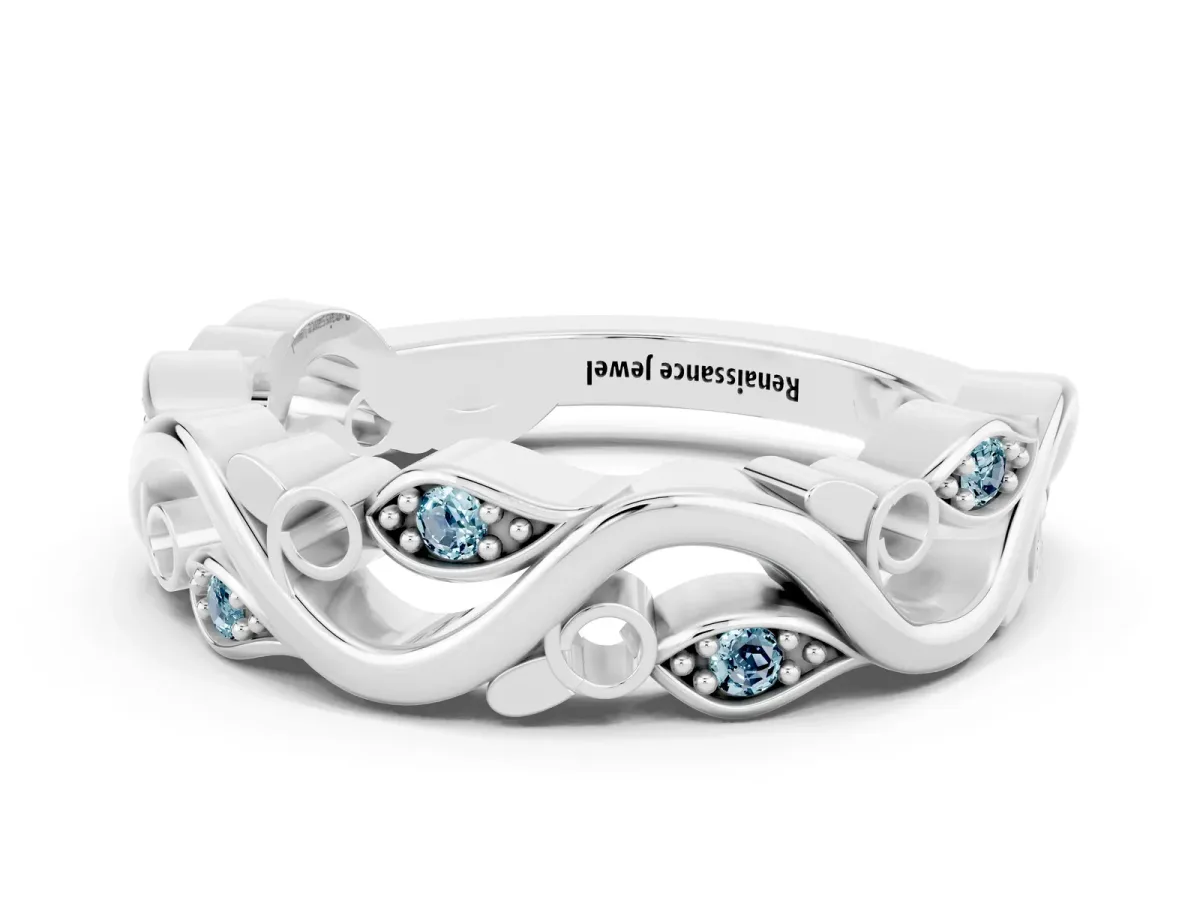 Marquise Aquamarine Vine Eternity Band with Bezel Setting Silver