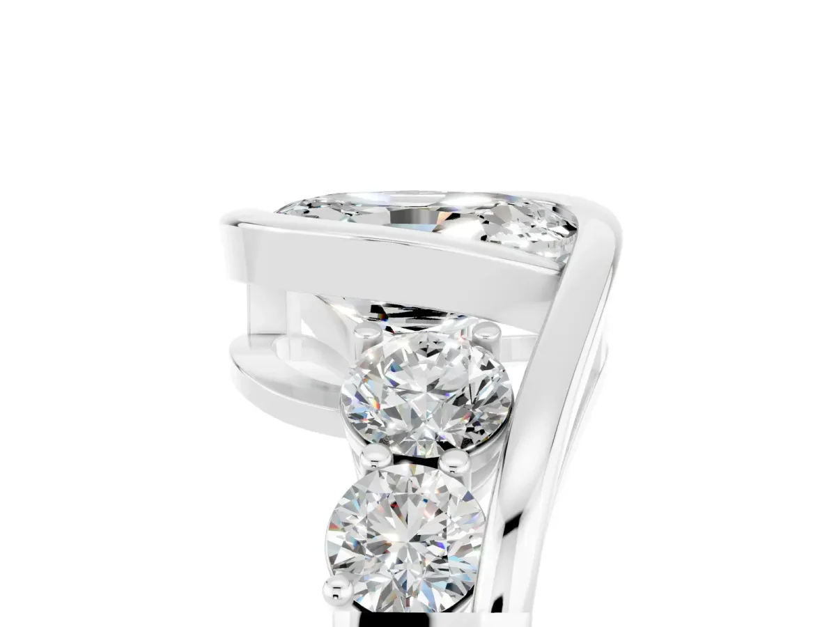 Bezel Set Oval Cut Moissanite Bypass Ring with Round Accents Silver