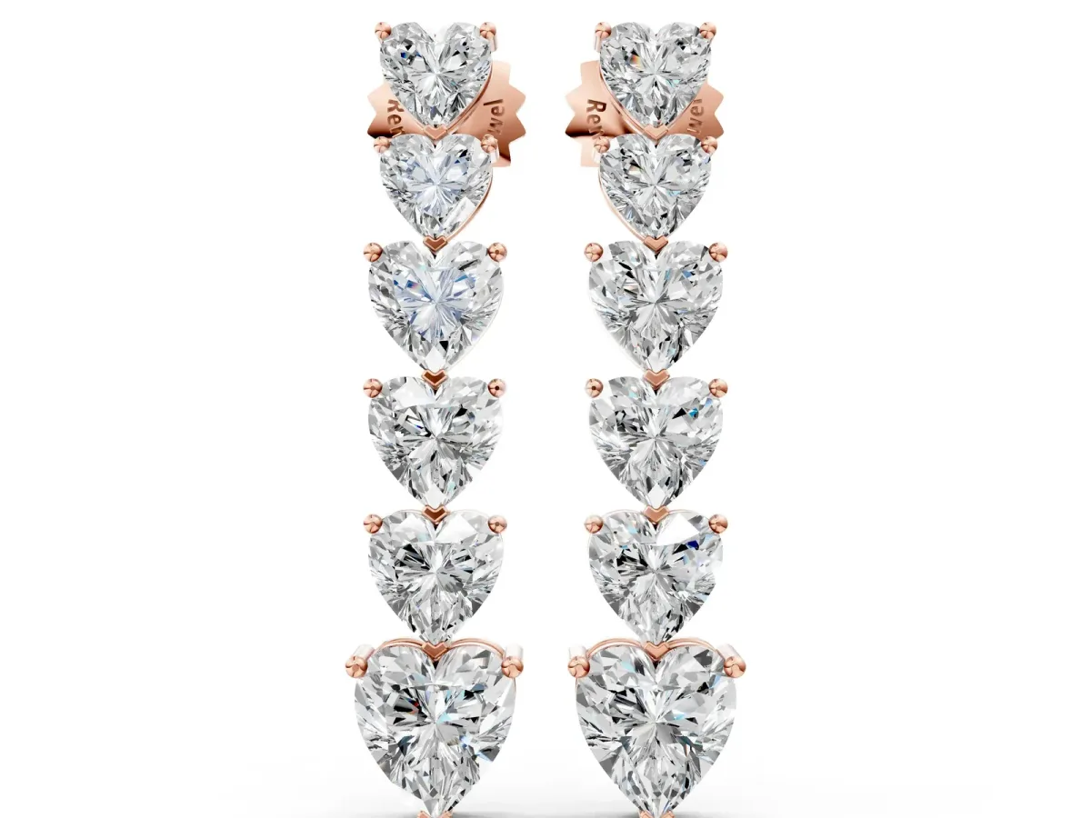 Graduated Heart Diamond Linear Drop Earrings Rose gold