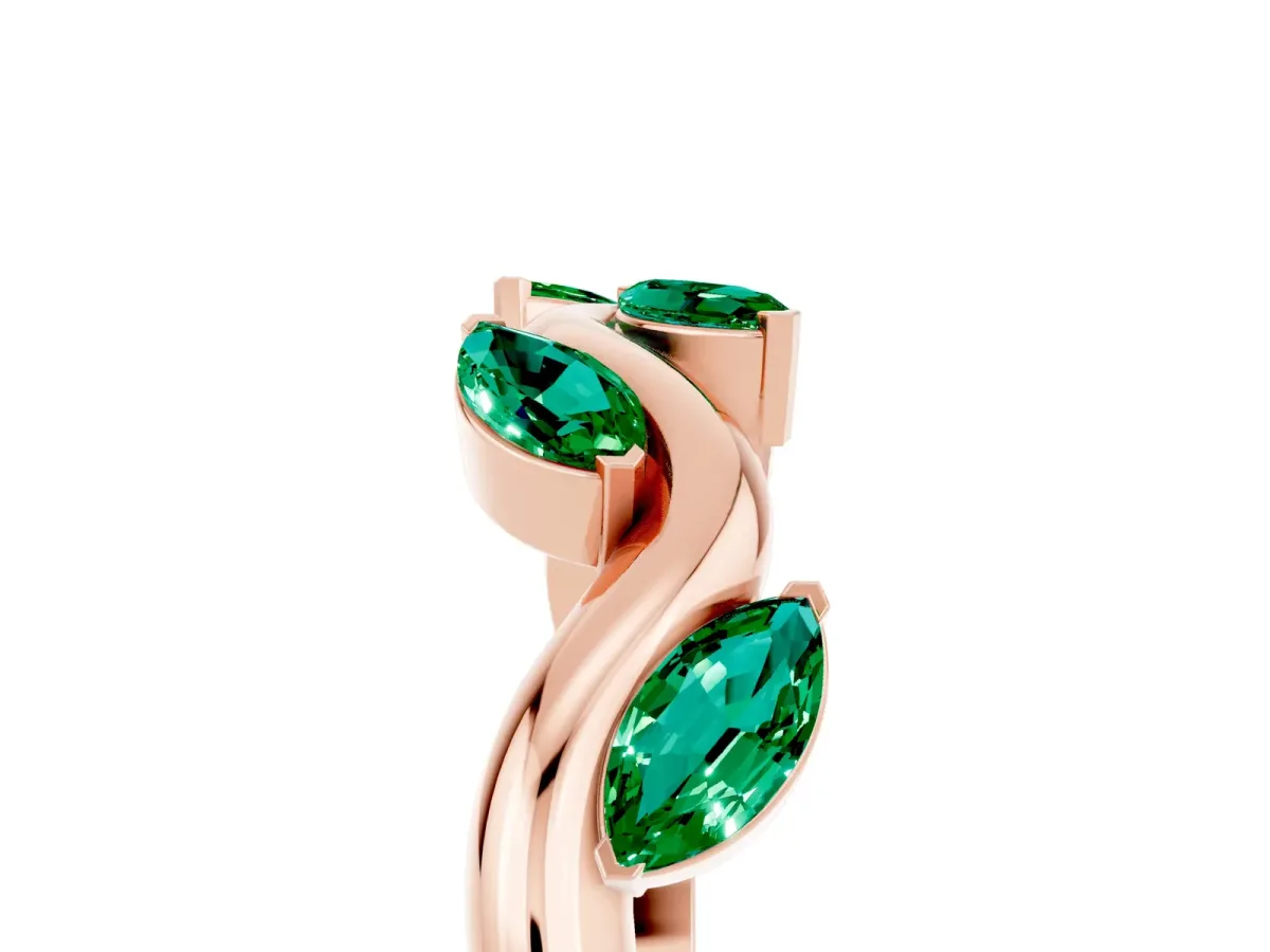 Marquise Emerald Twisted Band with Prong Setting Rose gold