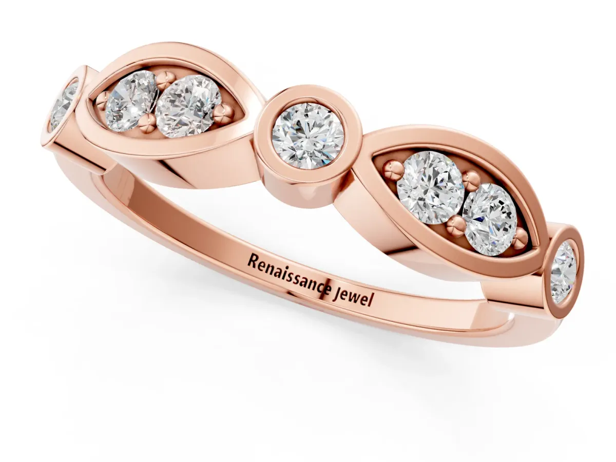Bezel Set Round Diamond Marquise Band Rose gold