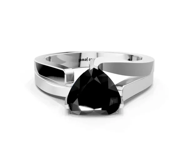 Fancy Black Modern Tension Set Heart Cut Diamond Solitaire Wide Band Ring Platinum