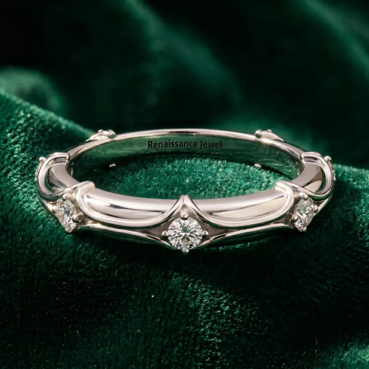 Round Diamond Prong Set Milgrain Eternity Band Silver