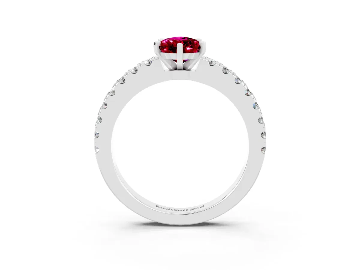 Pear Cut Solitaire Garnet with Pavé Band and Four-Prong Setting Silver