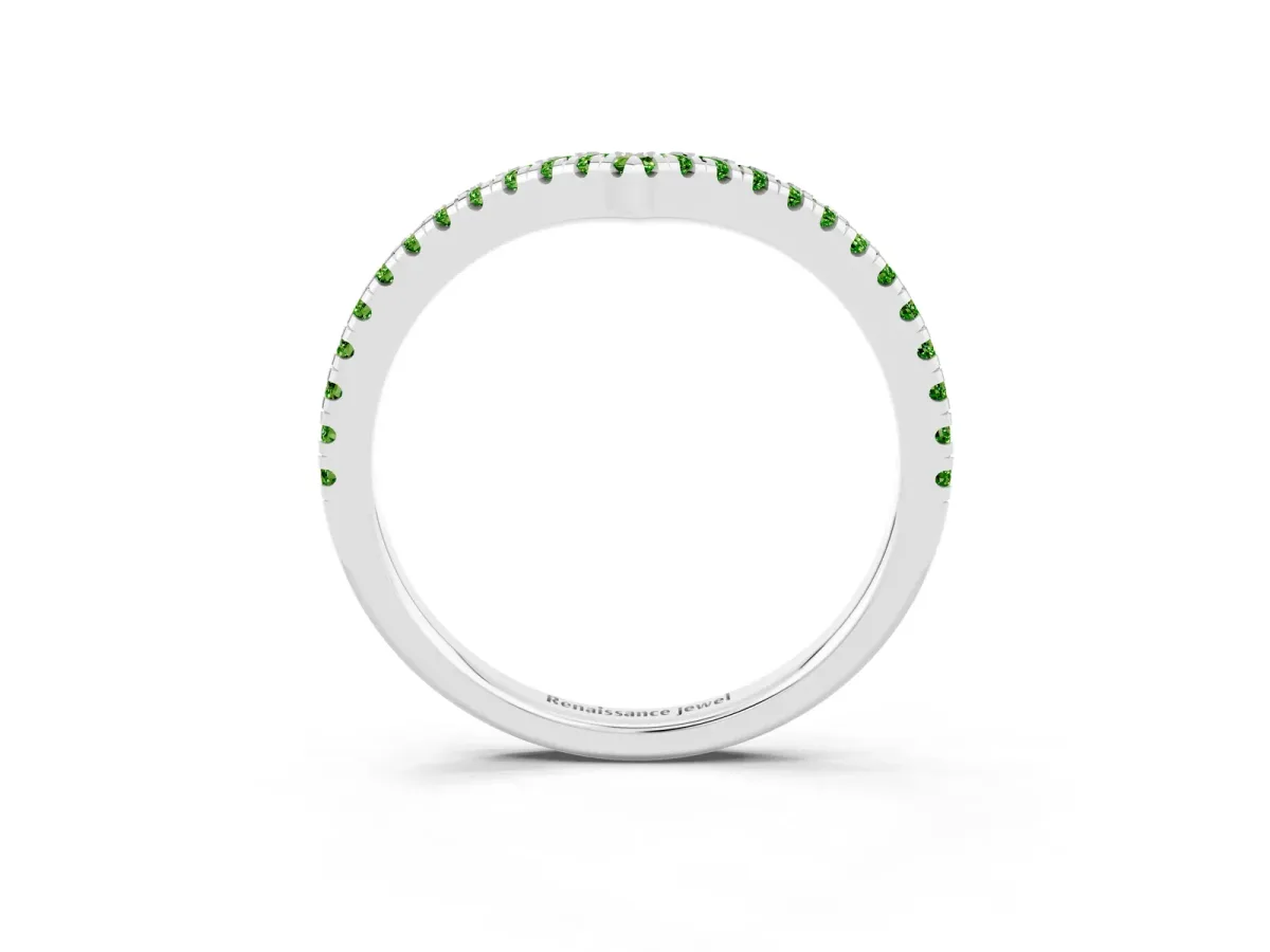 Pavé Round Peridot V-Shaped Chevron Band with Shared Prong Setting Silver
