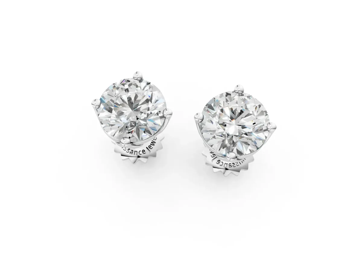 Round Diamond Flower Petal Solitaire Stud Earrings Silver