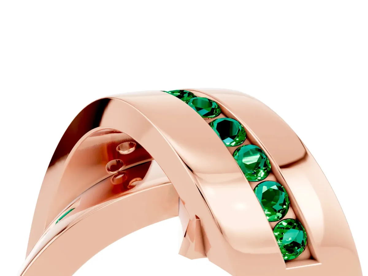 Pavé Round Emerald Crossover Band with Channel Setting Rose gold