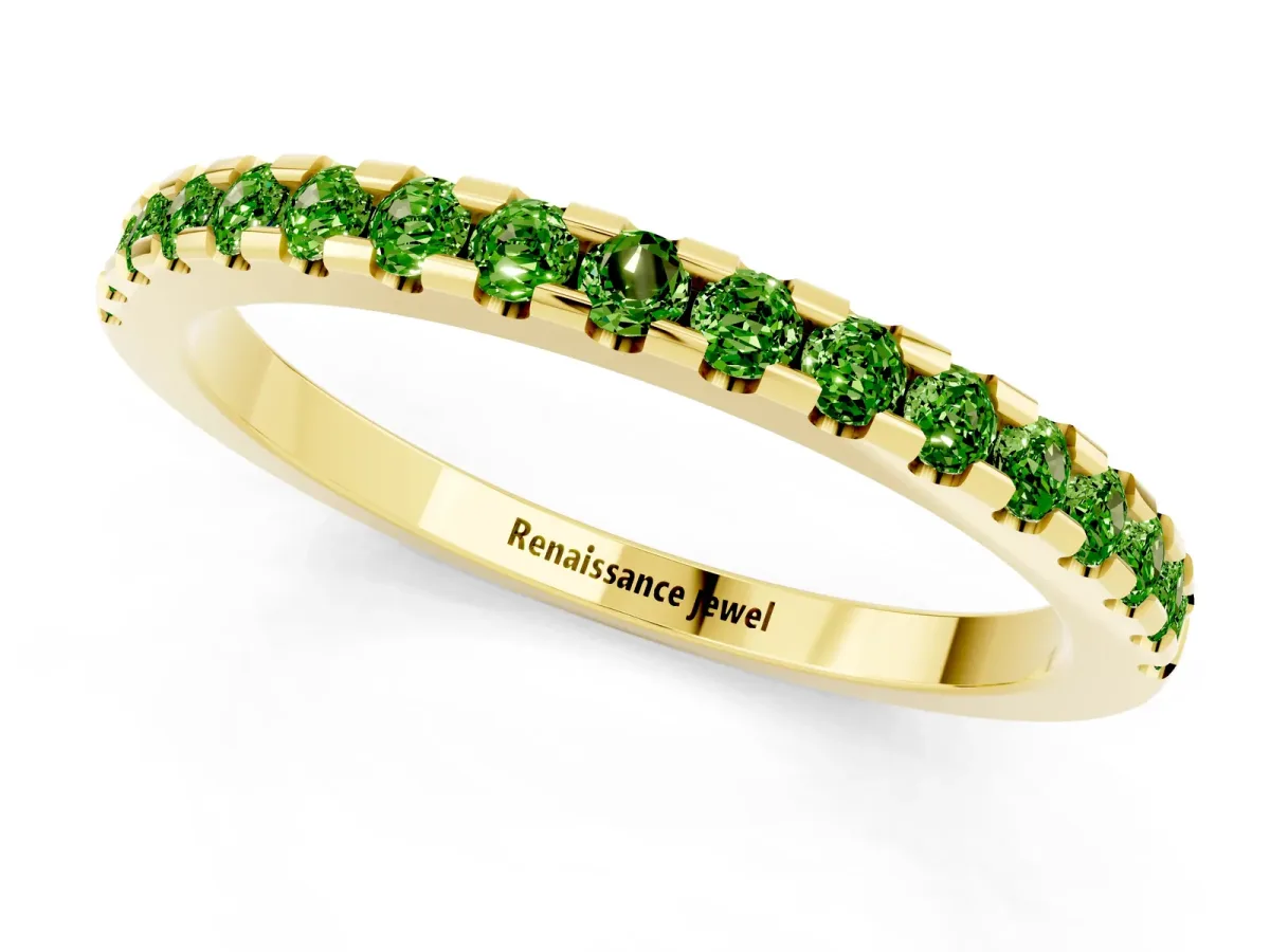 Round Peridot Pavé Set Eternity Band with Micro Prong Setting Yellow gold