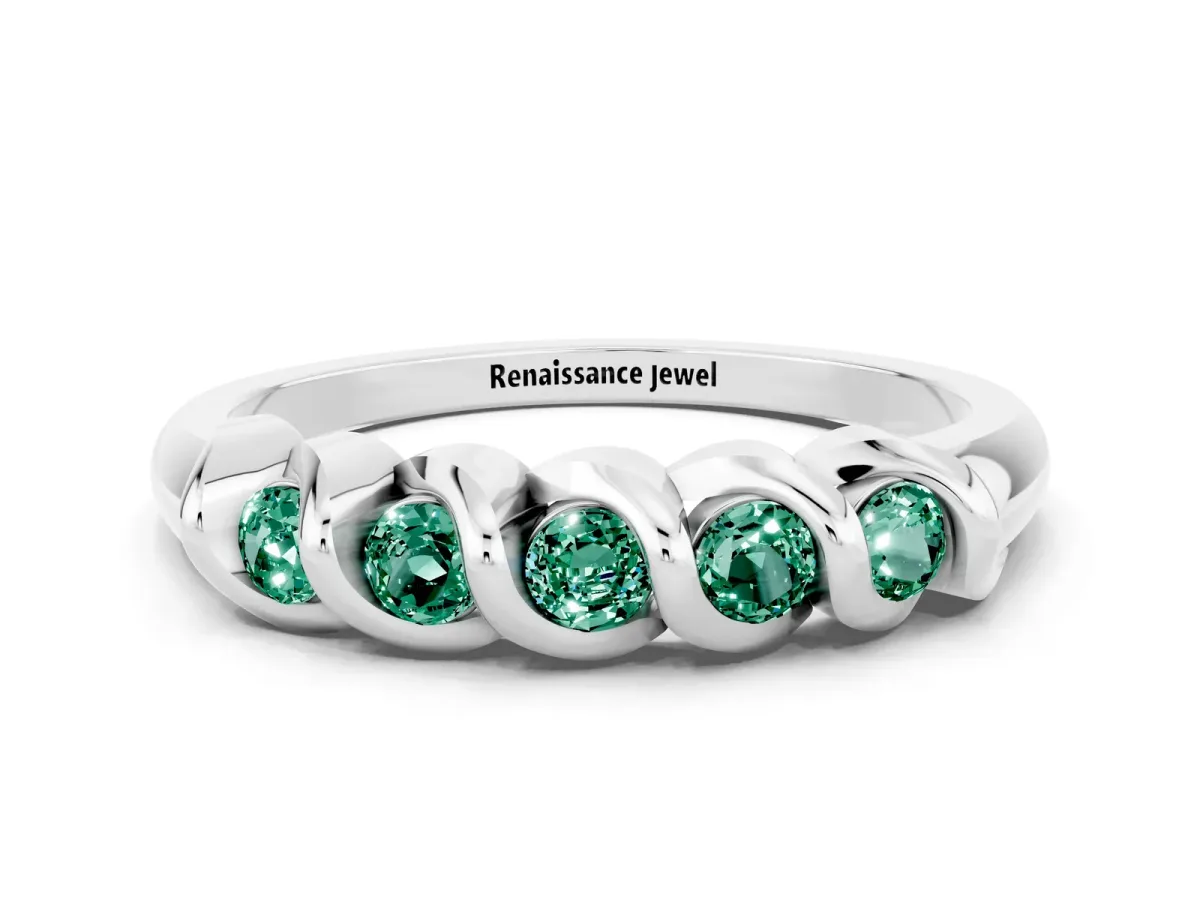 Round Green Sapphire Eternity Band with Twist Prong Setting Silver