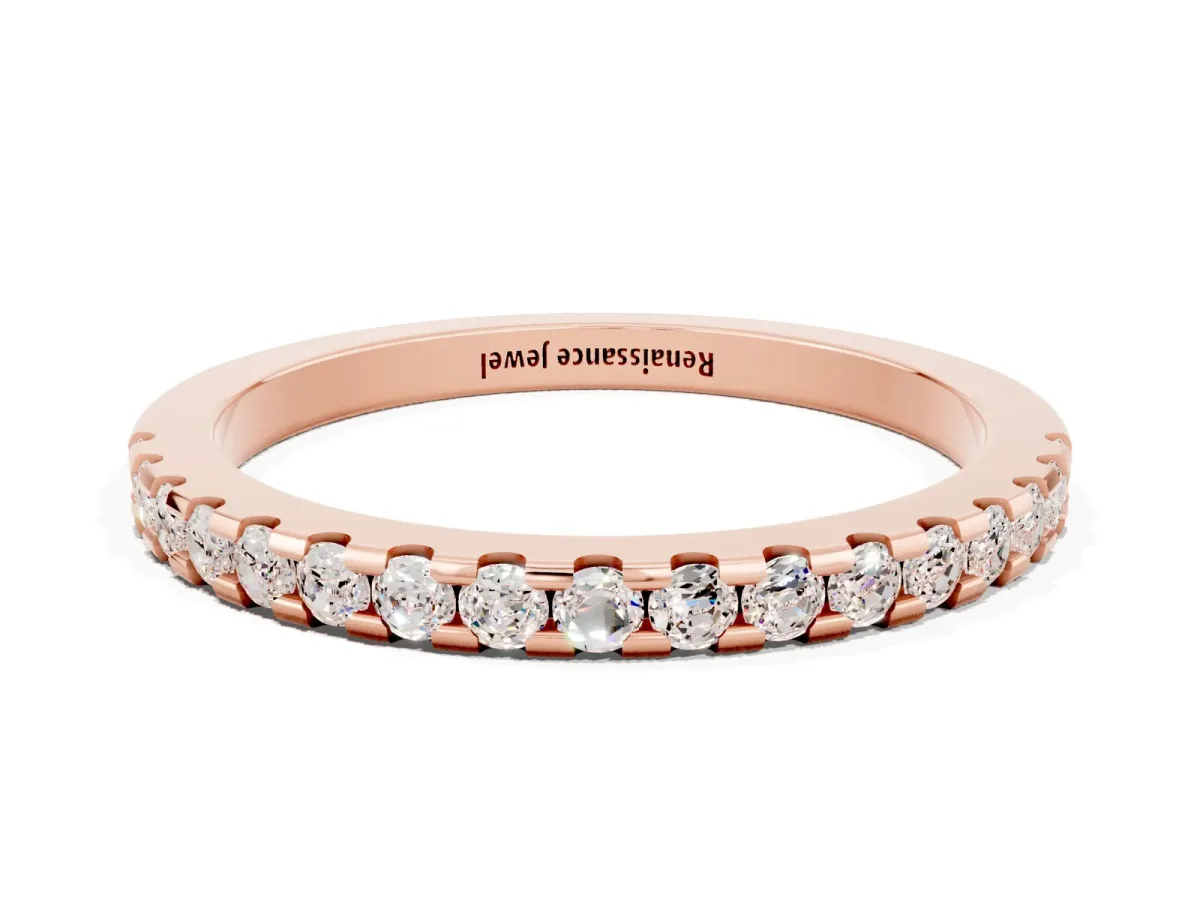 Round Moissanite Pavé Set Eternity Band with Micro Prong Setting Rose gold