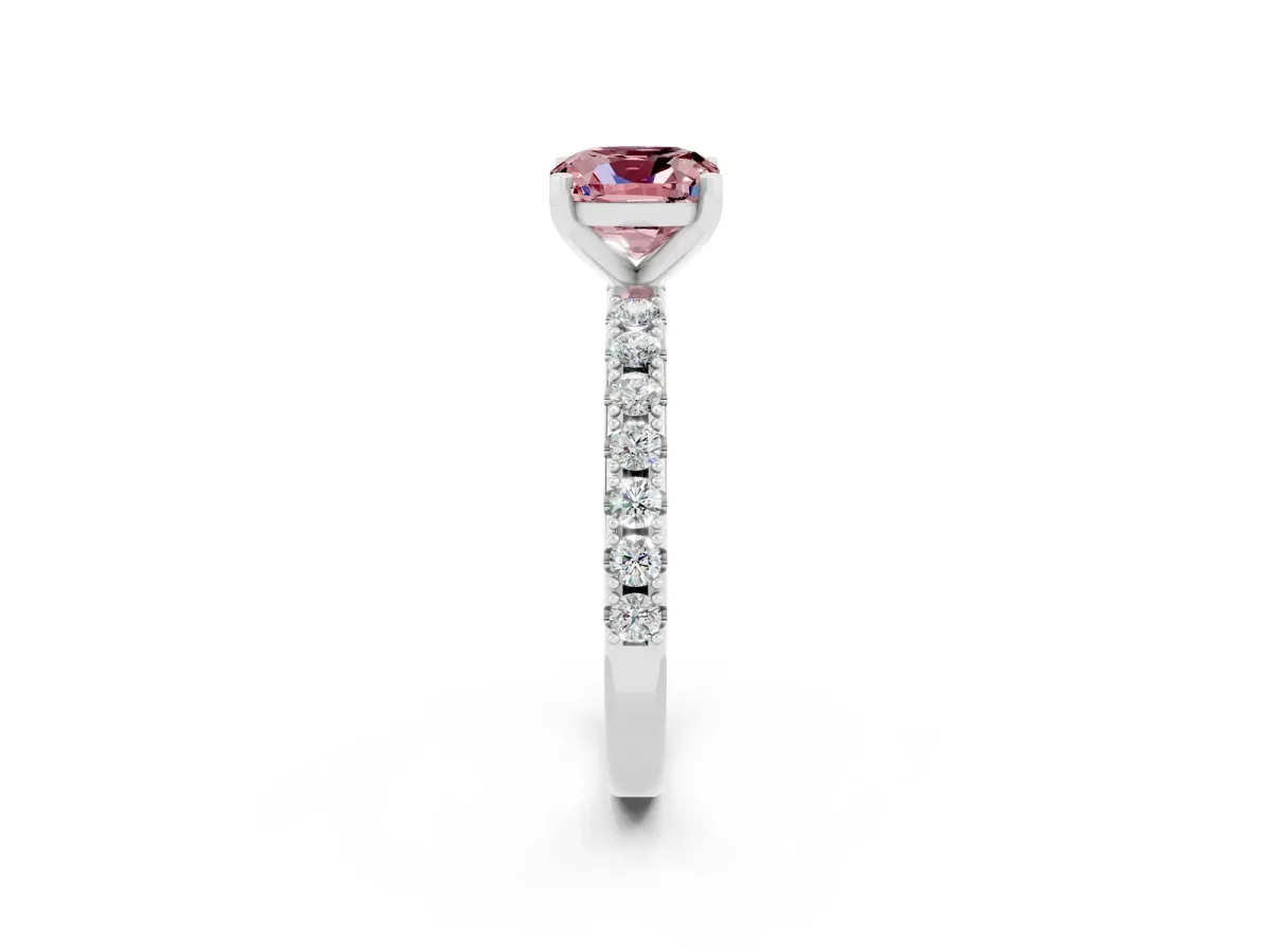 Cushion Cut Morganite Solitaire Pavé Band with Four-Prong Setting Silver