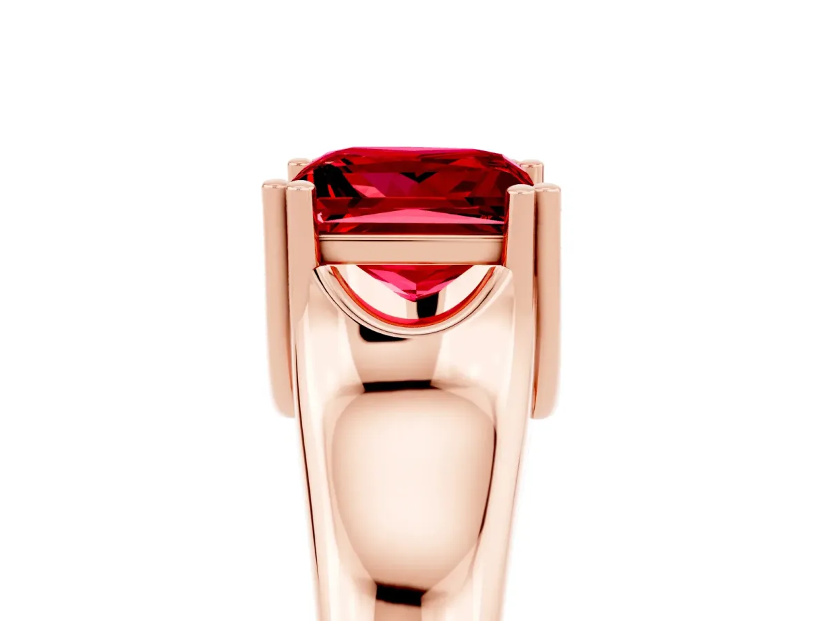 Princess Cut Ruby Solitaire Ring with Wide Band and Prong Setting Rose gold