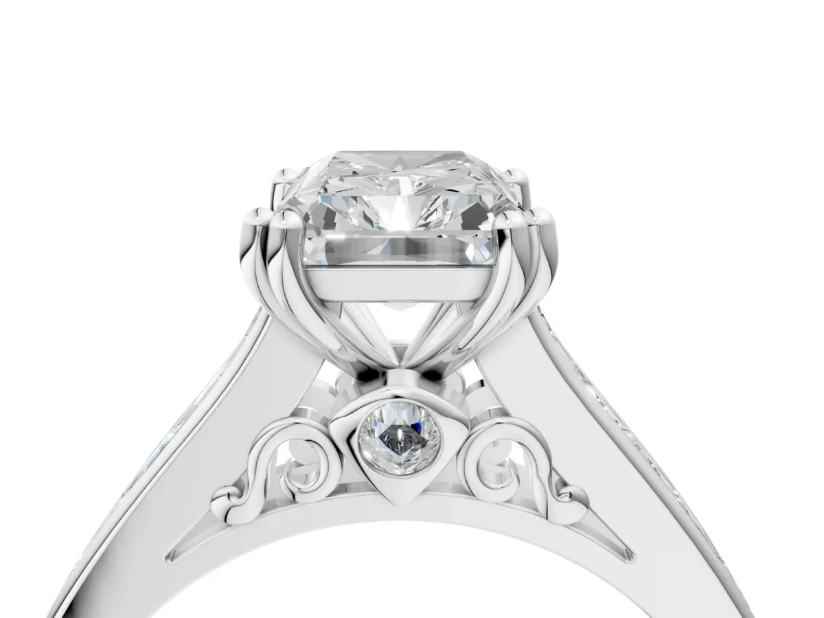 Radiant Cut Cut Channel Set Solitaire Engagement Ring with Prong Setting Platinum
