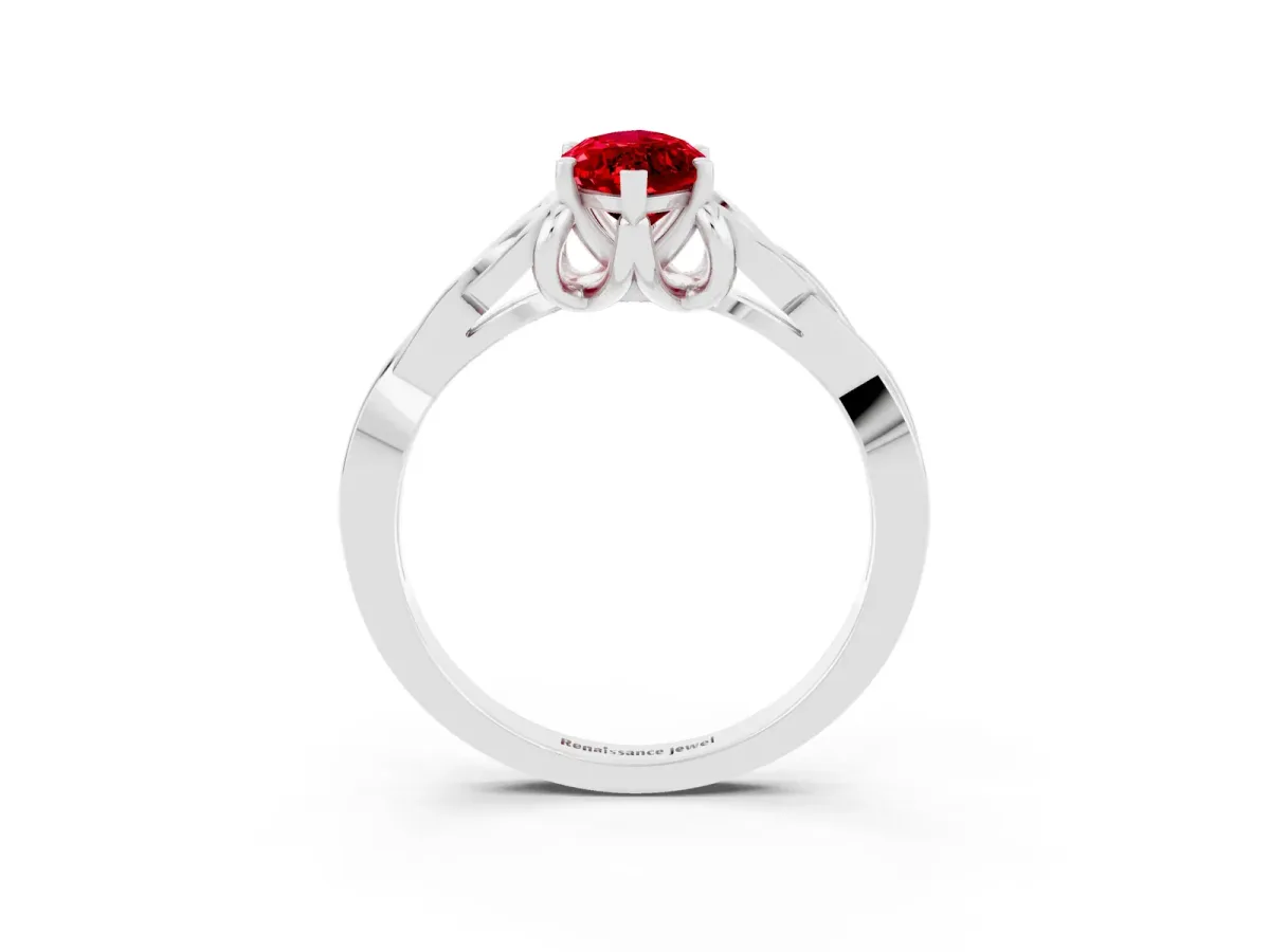 Marquise Cut Ruby Solitaire Celtic Knot Ring with Four-Prong Setting White gold