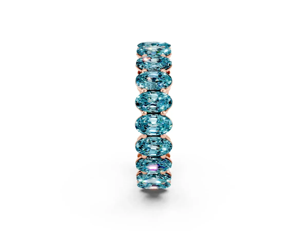 Oval Cut Blue Topaz Eternity Band with Shared Prong Setting Rose gold