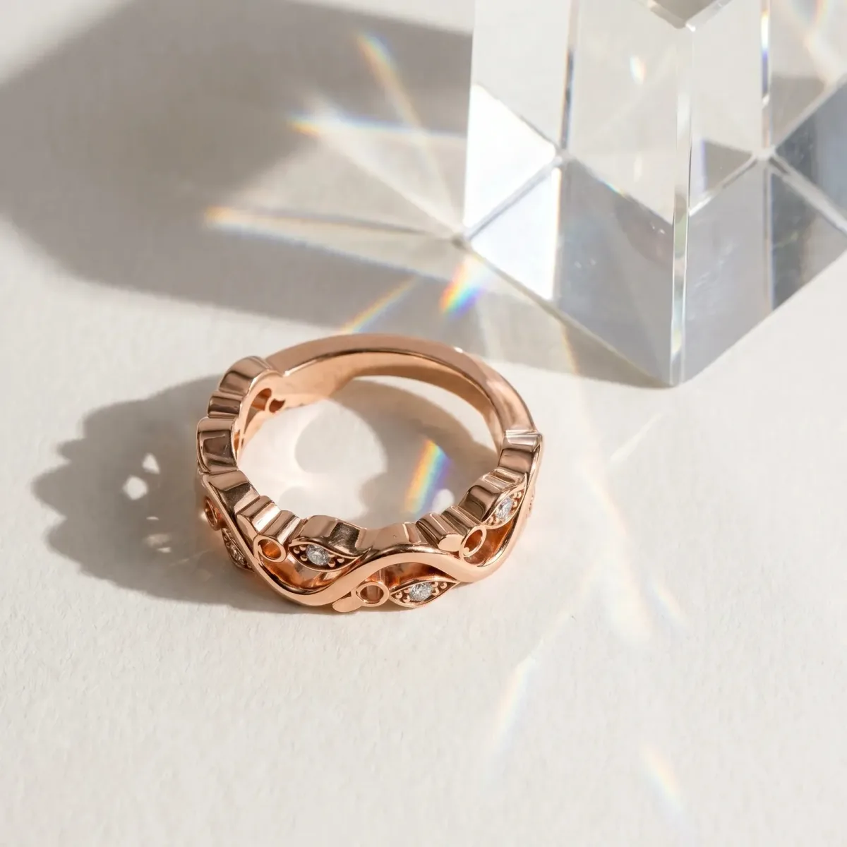 Marquise Diamond Vine Eternity Band with Bezel Setting Rose gold