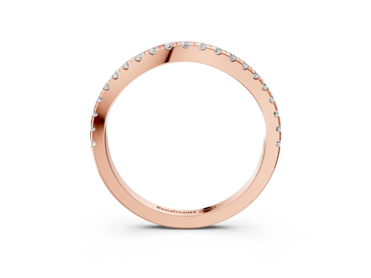 Round Diamond Pavé Half Eternity Band with Shared Prong Setting Rose gold