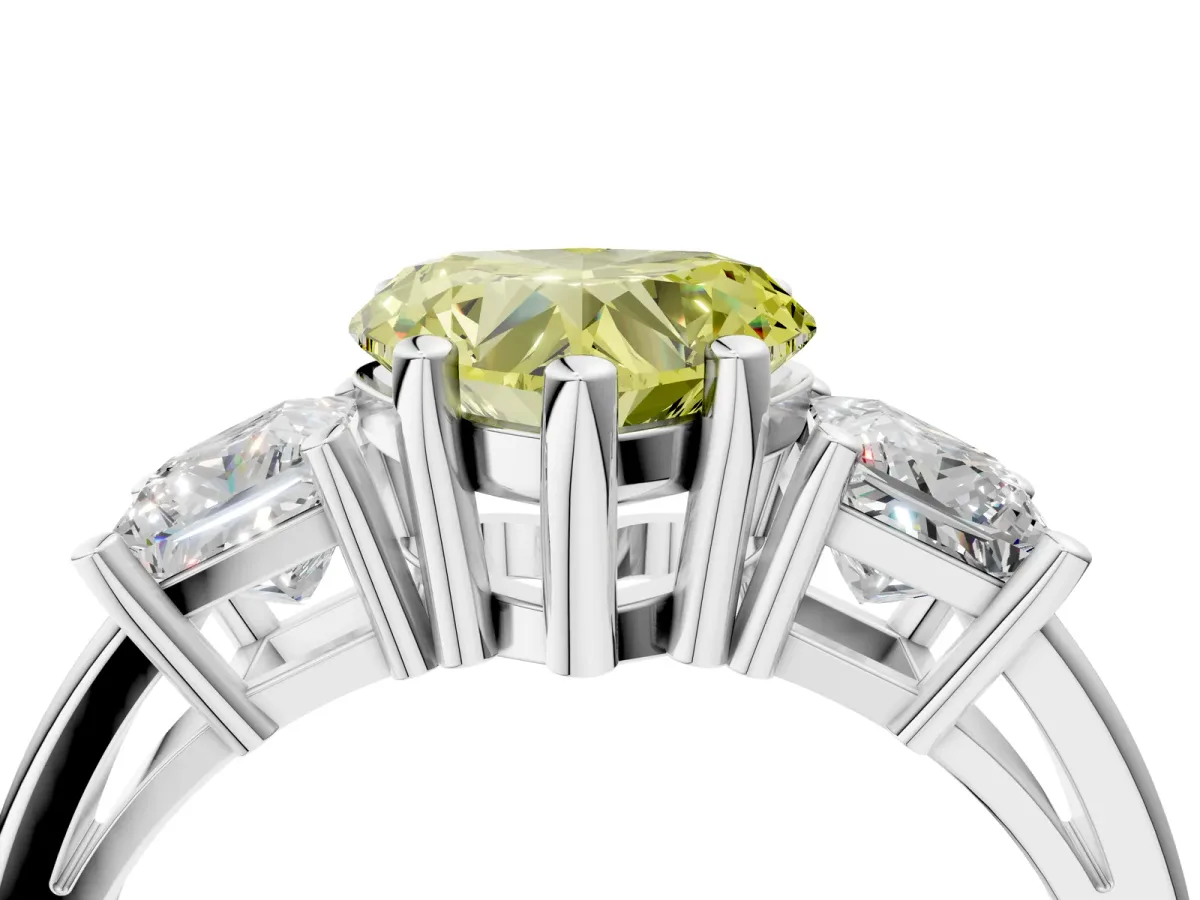 Fancy Yellow Three-Stone Heart Cut Cut Solitaire Ring with Prong Setting Platinum