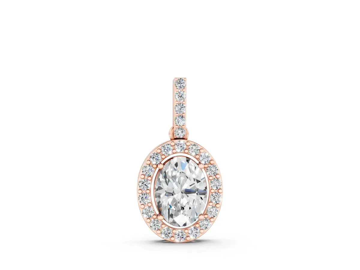 Halo Oval Diamond Pendant with Prong Setting Rose gold