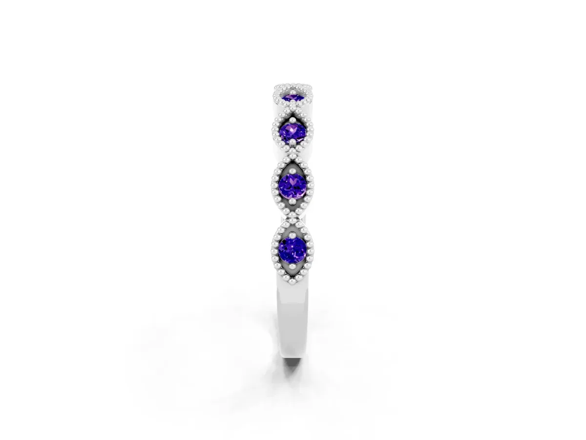 Milgrain Marquise Tanzanite Half Eternity Band with Bezel Setting Silver