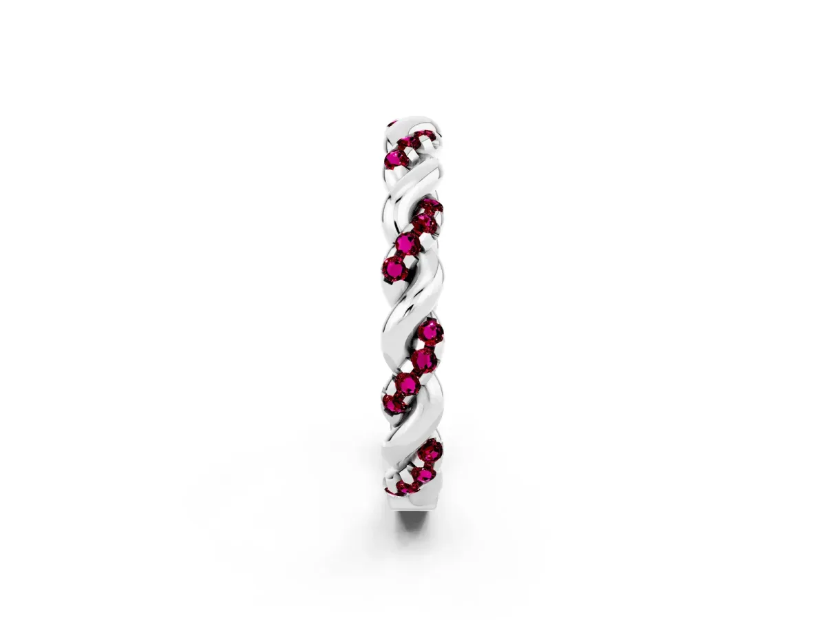 Twisted Pavé Round Garnet Eternity Band Platinum