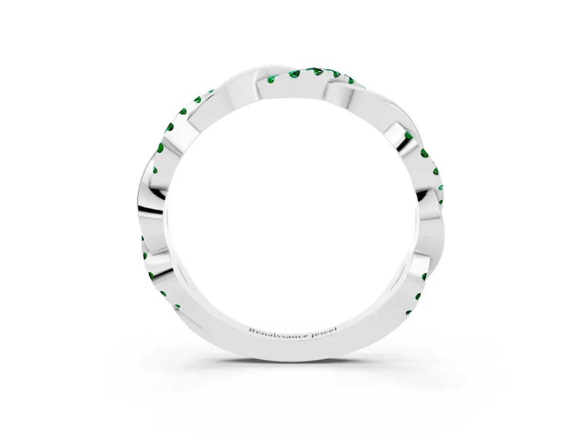 Round Emerald Twist Eternity Band with Pavé Setting Platinum
