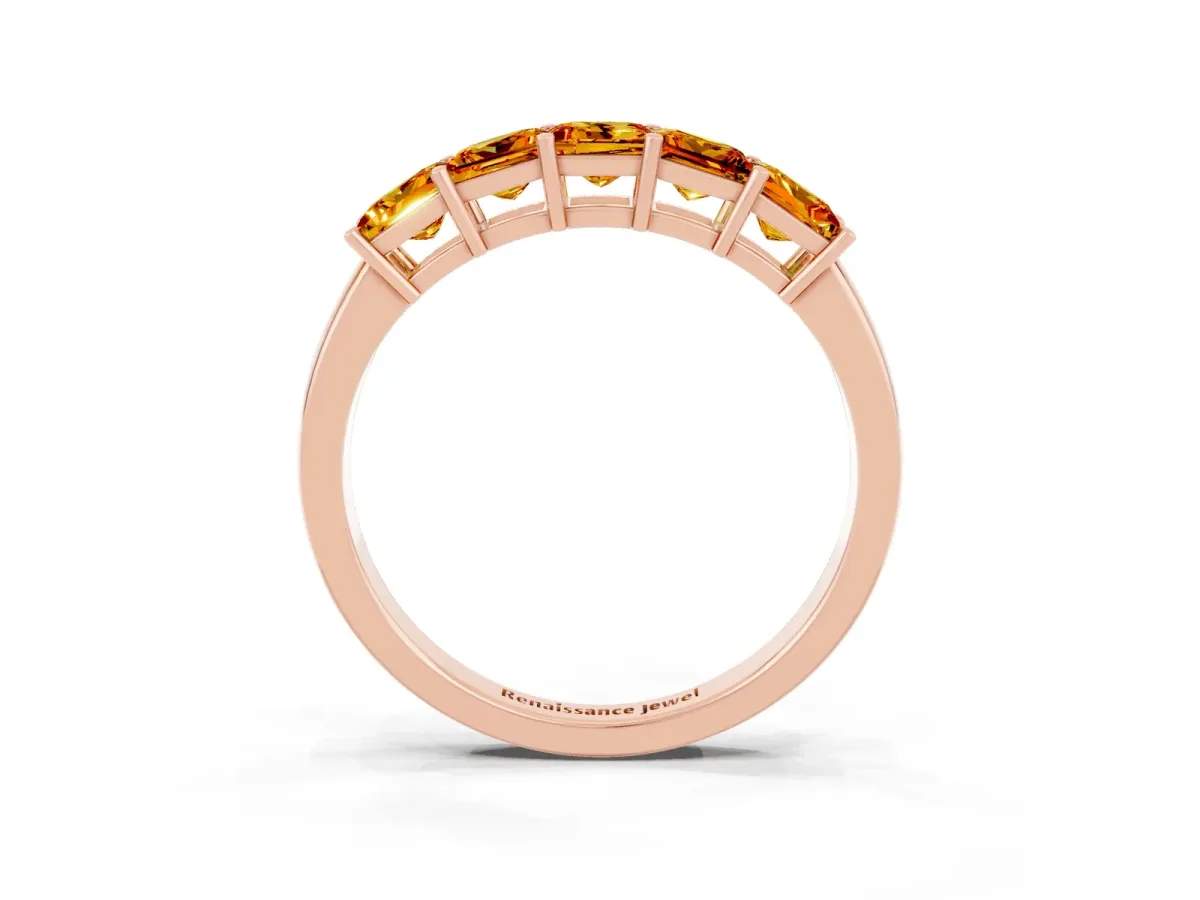 Princess Cut Five-Stone Citrine Band with Prong Setting Rose gold