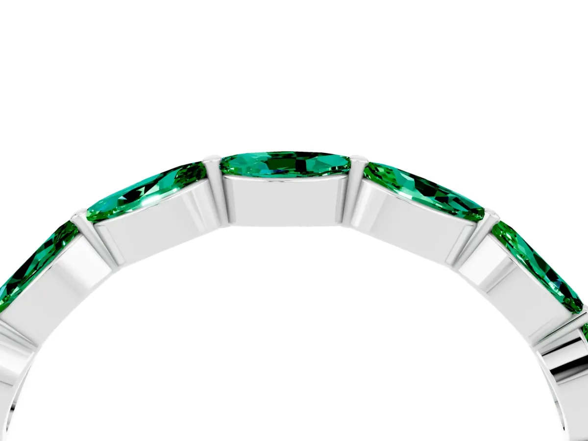 Marquise Emerald Half Eternity Band with Prong Setting Silver