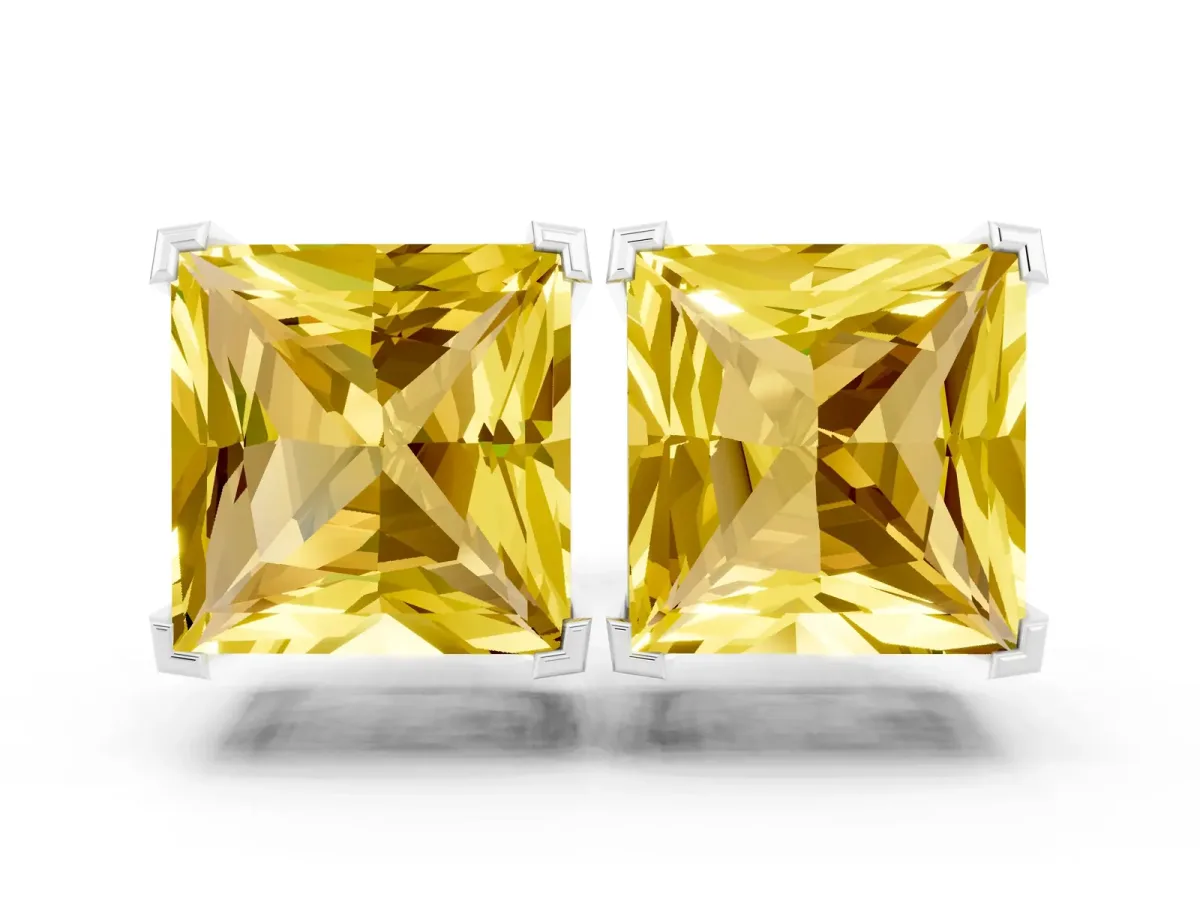 Princess Cut Yellow Sapphire Stud Earrings Platinum