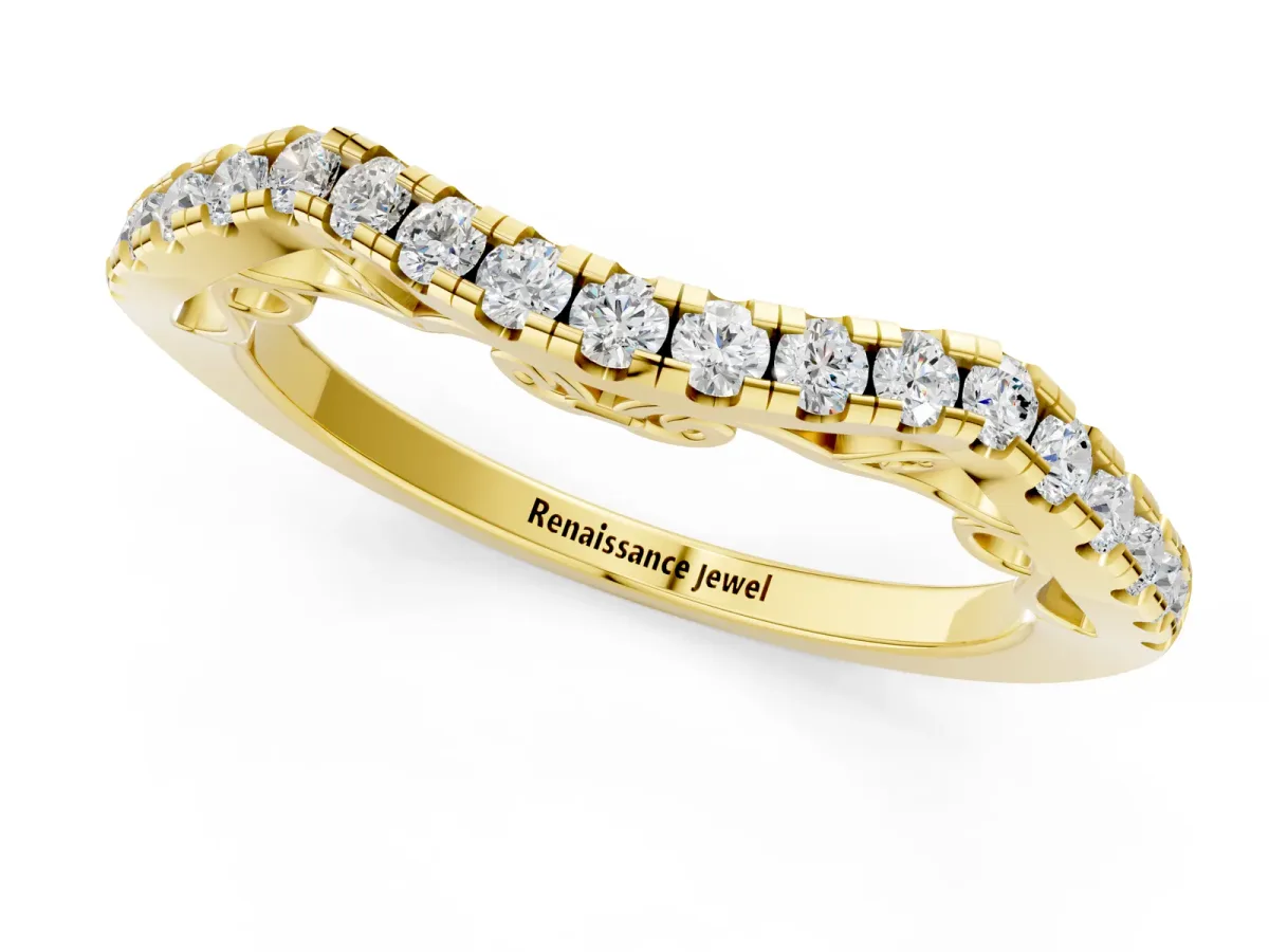 Curved Diamond Pavé Round Eternity Band with Shared Prong Setting Yellow gold