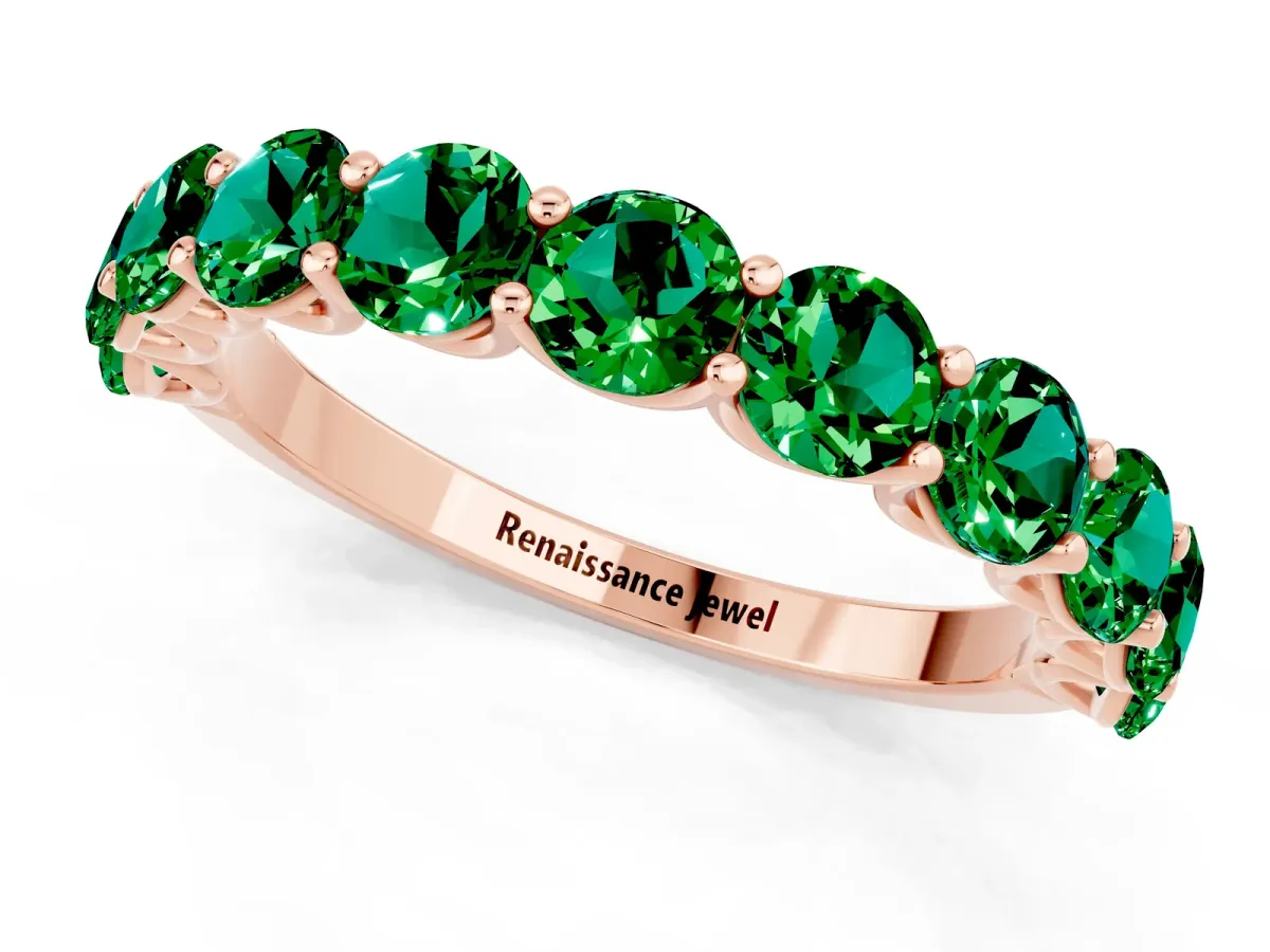 Round Emerald Shared Prong Eternity Band Rose gold