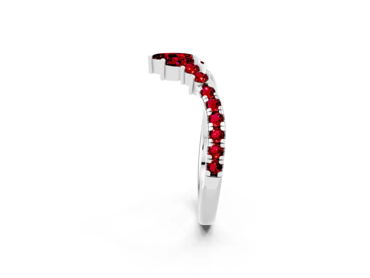 Chevron Marquise and Round Ruby Open Band with Prong Setting Silver