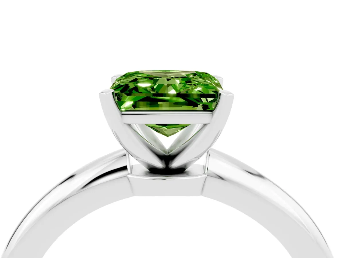 Princess Cut Peridot Solitaire Ring with Six-Prong Setting and Classic Band Platinum
