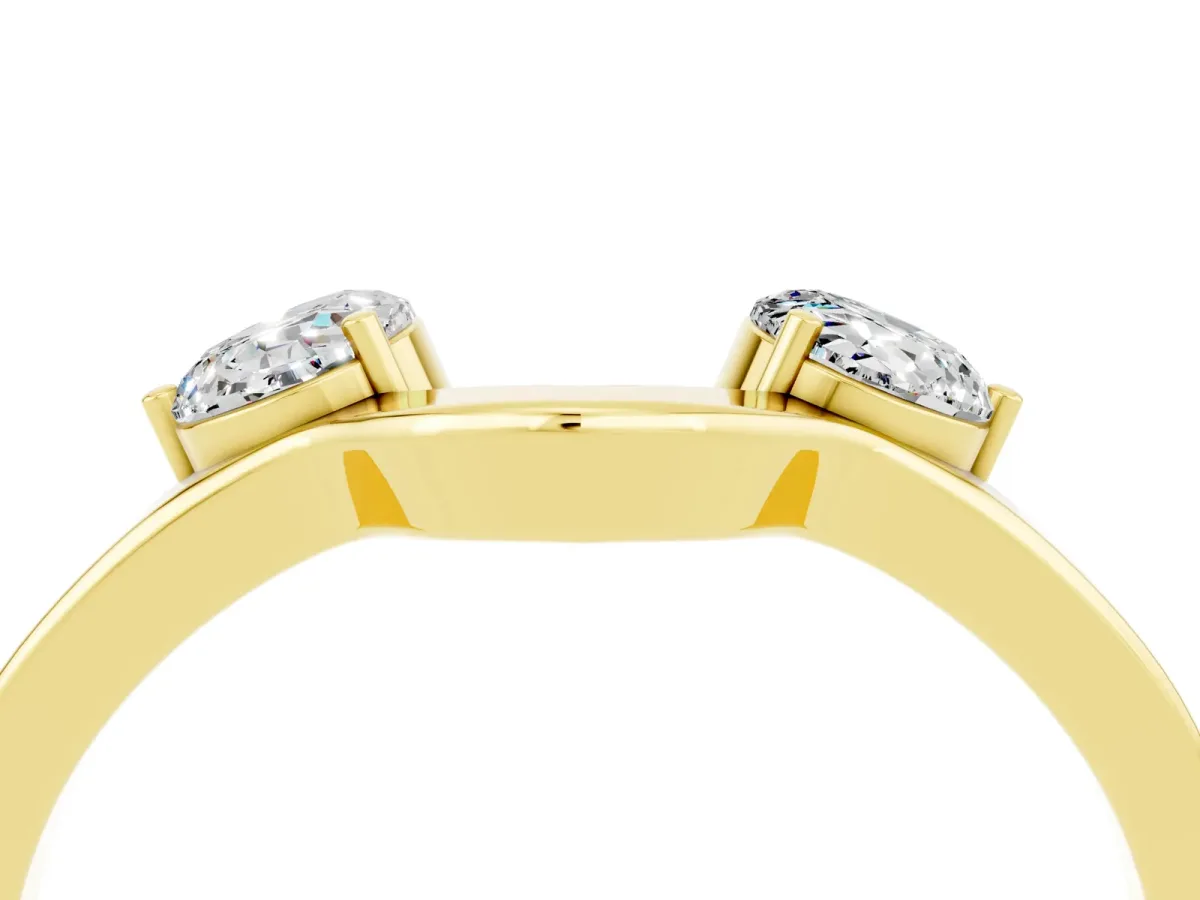 Dual Round Moissanite Open Band Ring with Prong Setting Yellow gold