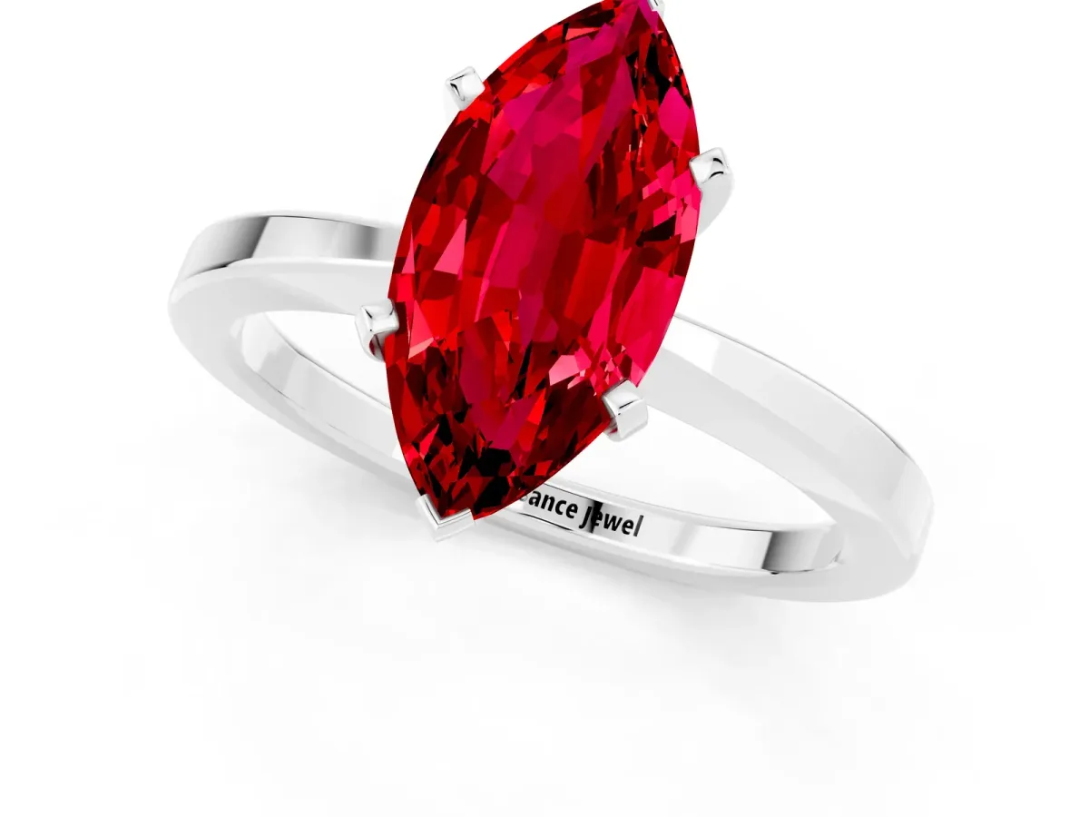 Marquise Cut Ruby Solitaire Engagement Ring with Classic Band and Four-Prong Setting White gold