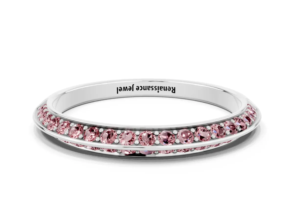 Double Row Pavé Round Morganite Eternity Band with Channel Setting Silver