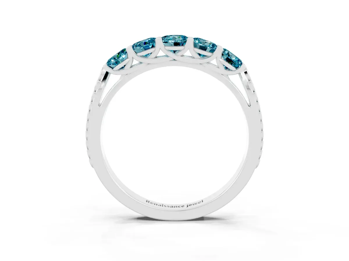 Five-Stone Round Blue Topaz Prong-Set Band Silver