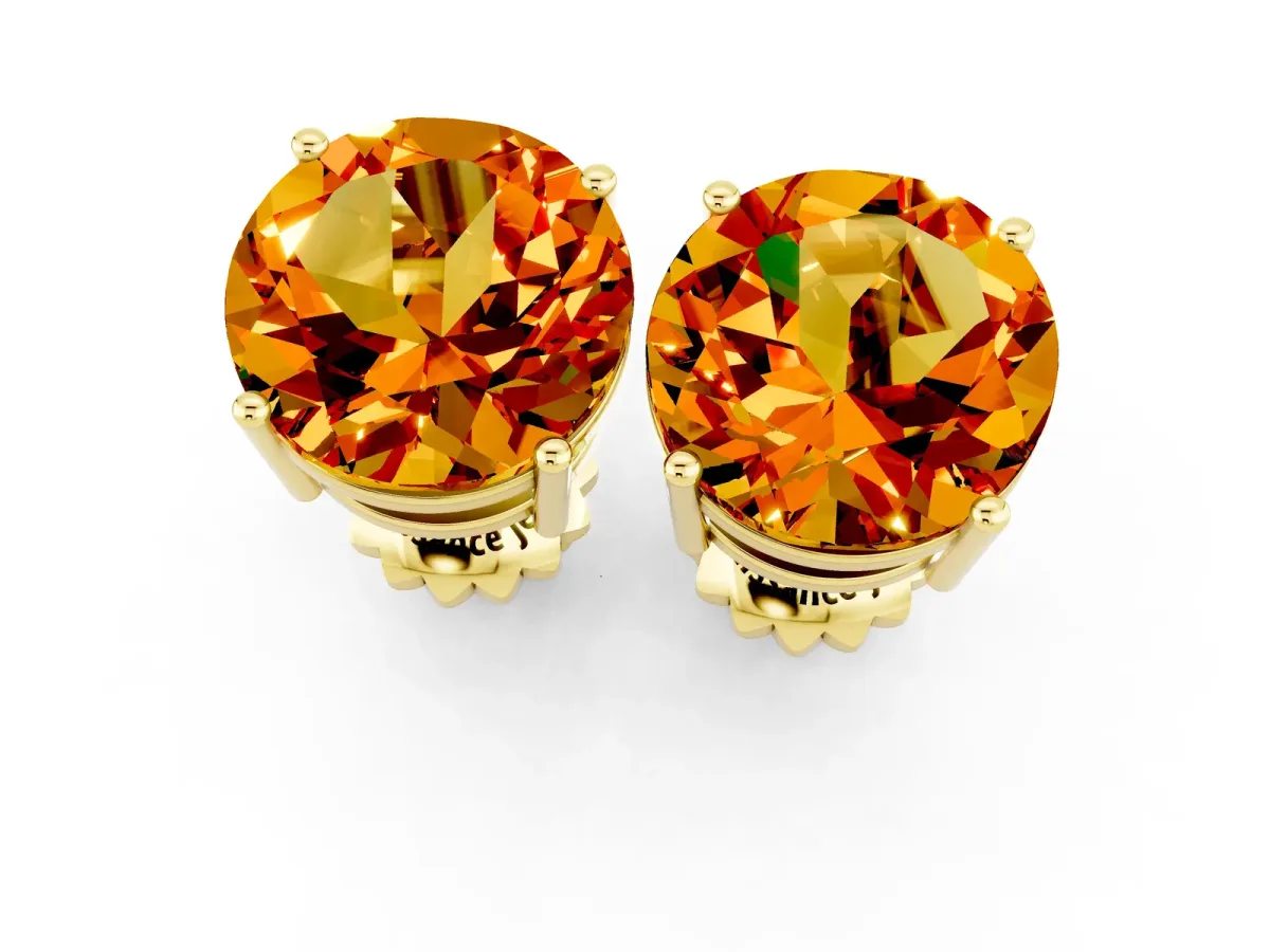 Round Cut Citrine Stud Earrings Yellow gold