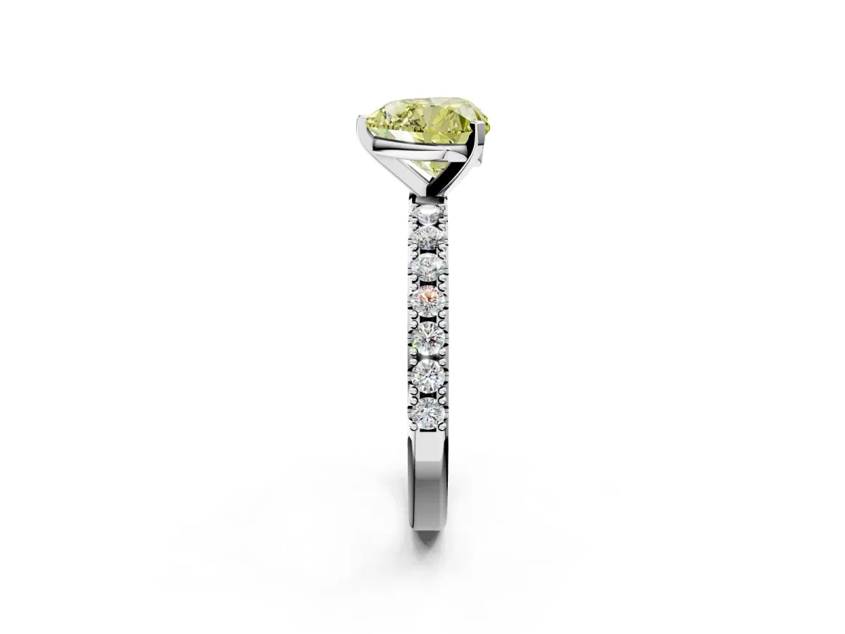 Fancy Yellow Heart Cut Diamond Solitaire Pavé Band with Four-Prong Setting Silver