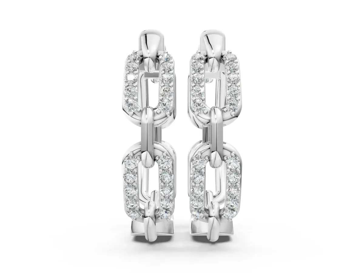 Round Cut Diamond Paperclip Hoop Earrings Silver