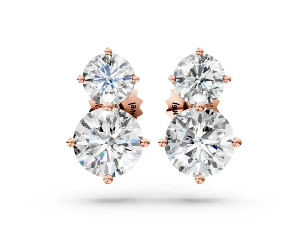 Round Cut Diamond Two Stone Stud Earrings Rose gold