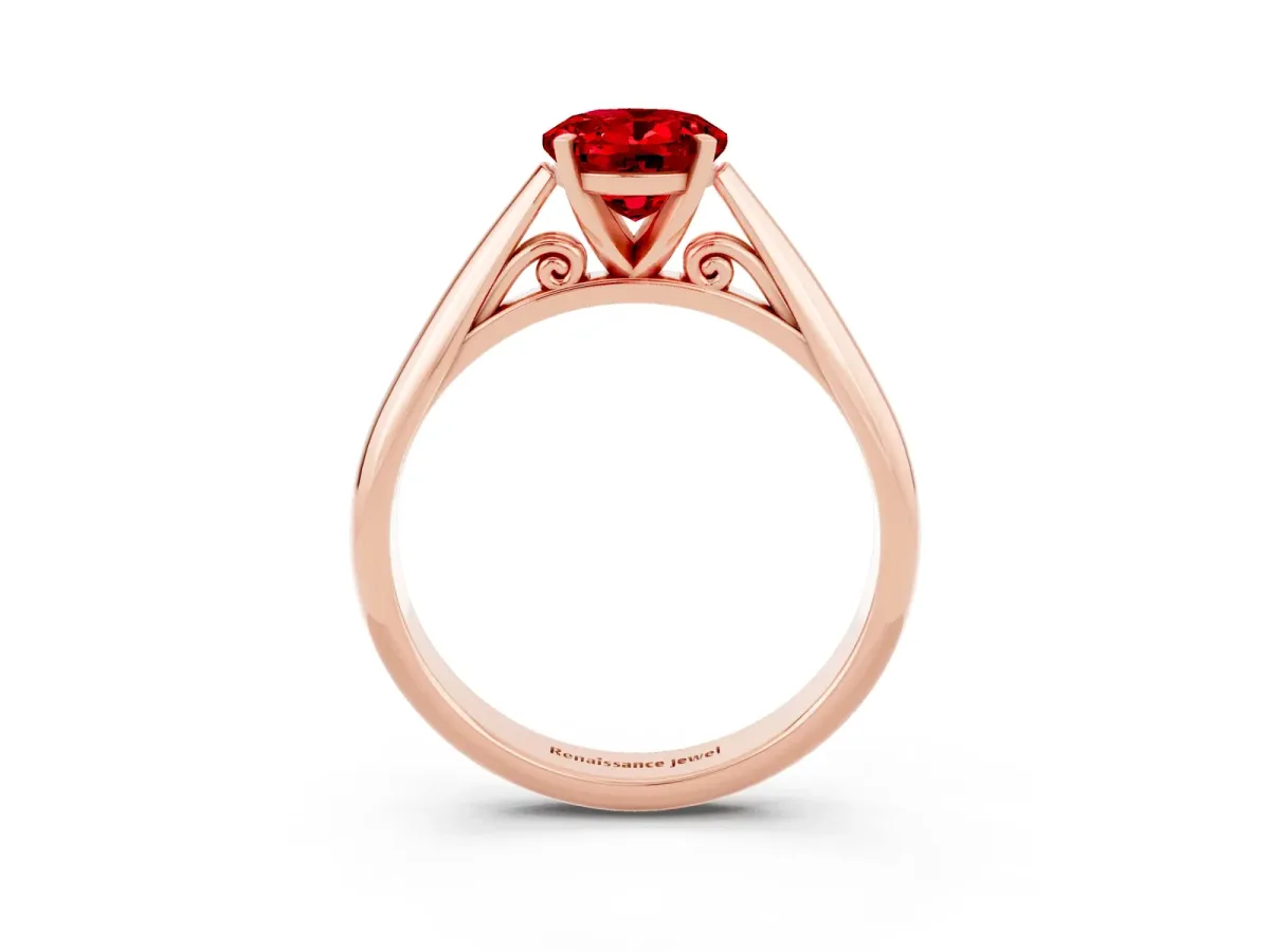 Oval Cut Ruby Solitaire Engagement Ring with Cathedral Setting and Four-Prong Mount Rose gold