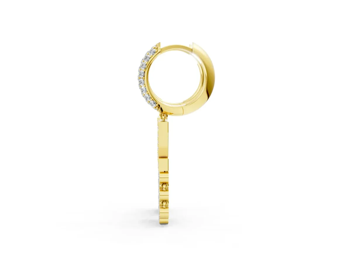 Round Diamond Initial Z Huggie Hoop Earrings Yellow gold