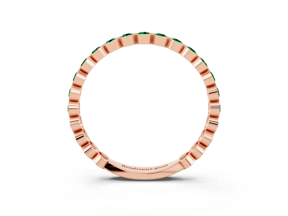 Round Emerald Bezel Set Eternity Band Rose gold