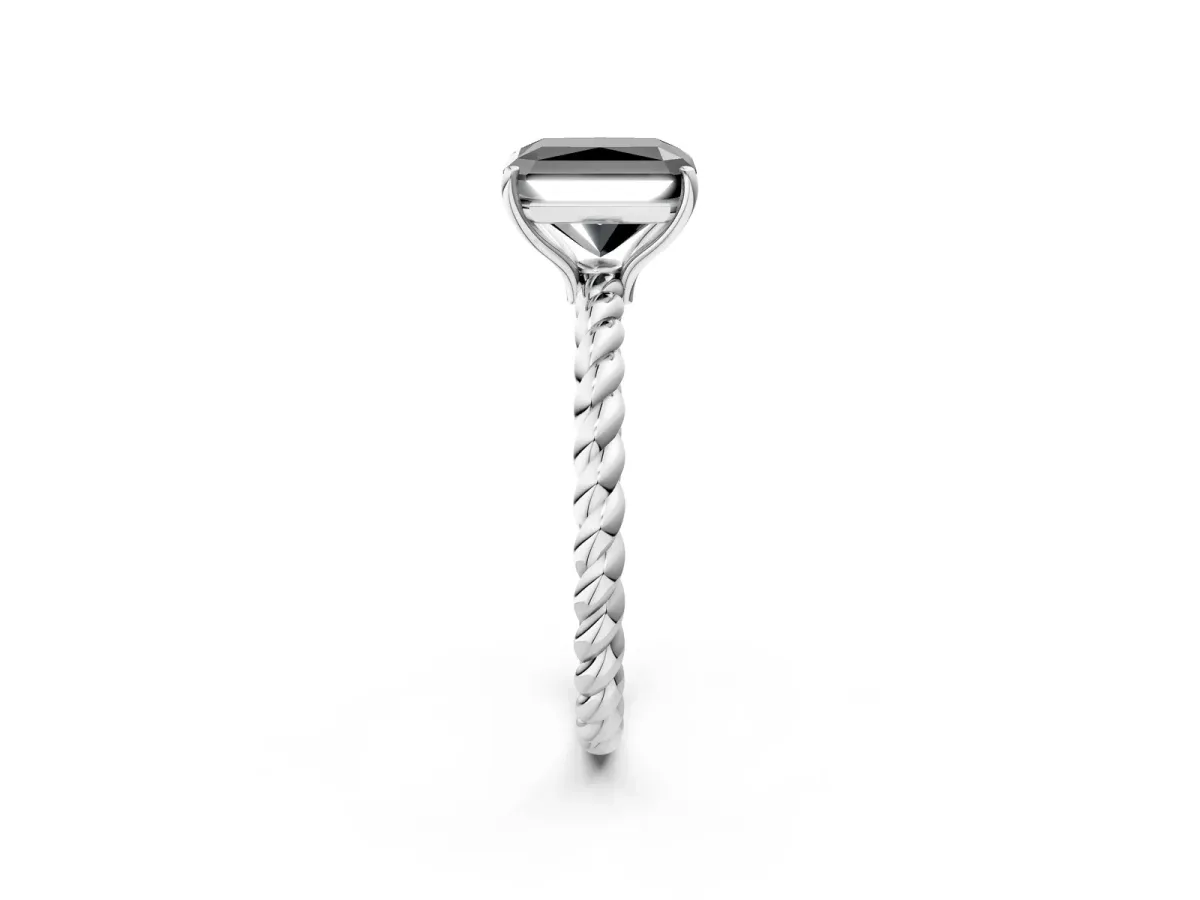 Fancy Black Radiant Cut Solitaire Twisted Band 4-Prong Ring Platinum