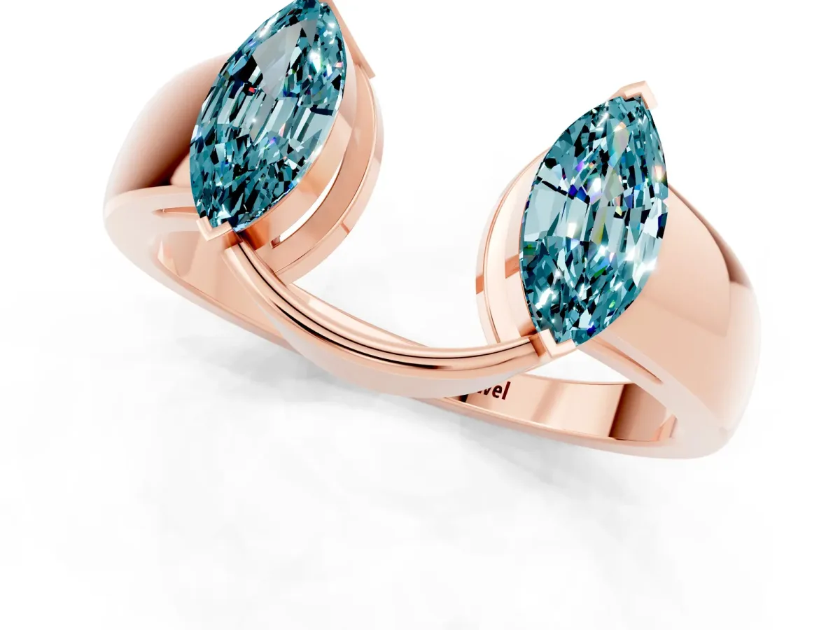 Marquise Blue Topaz Open Band Ring with Tension Setting Rose gold