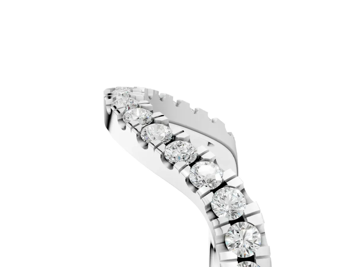 Curved Pavé Round Diamond Eternity Band with Shared Prong Setting Silver