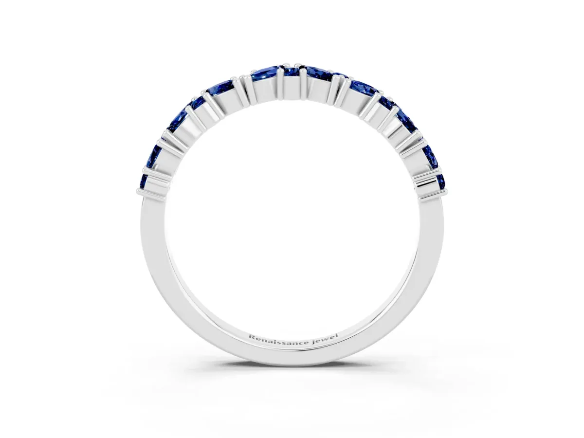 Marquise and Round Blue Sapphire Vine Eternity Band with Prong Setting Silver