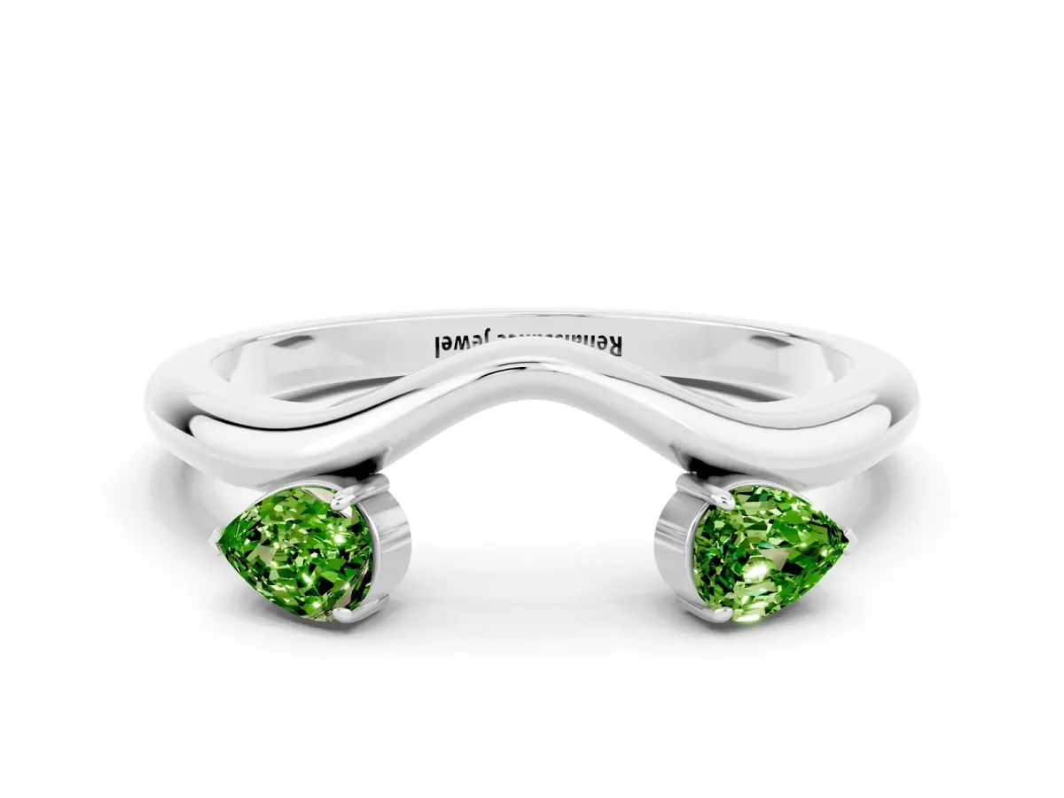 Pear Cut Peridot Two-Stone Open Band Ring with Prong Setting White gold