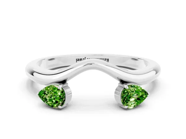 Pear Cut Peridot Two-Stone Open Band Ring with Prong Setting Platinum